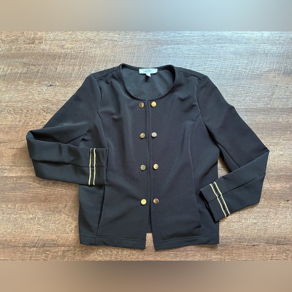 Libby Edelman Double Button Military style blazer Jacket black ribbed sz L EUC - Picture 2 of 14